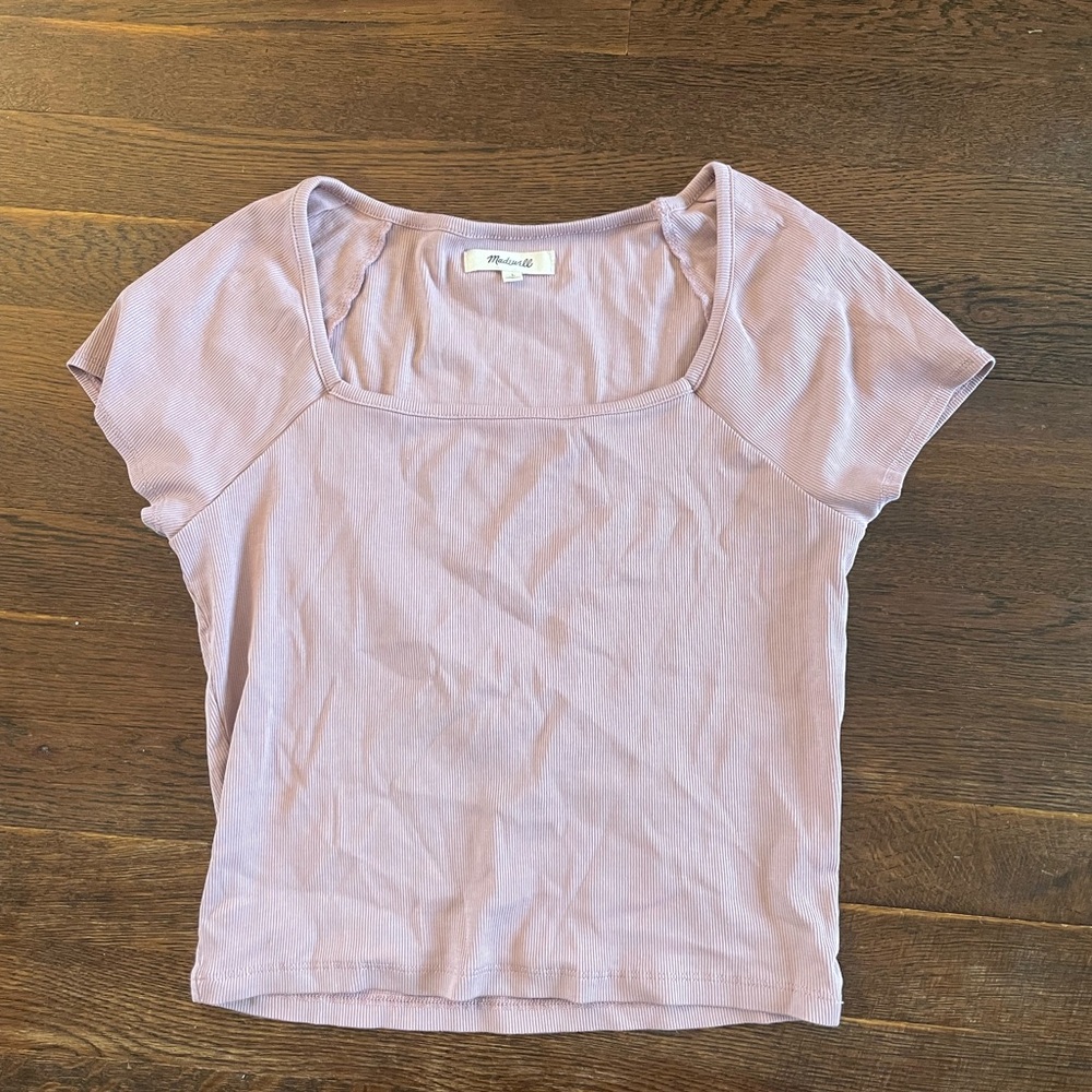 Madewell Women's Mauve square-neck cropped short sleeve ribbed top sz L